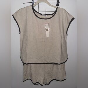 The Workshop Women’s Cream Two-Piece Top and Shorts with Black Trim